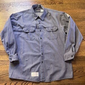 Bulwark XXL flame resistant Gray and Blue Striped Men's Shirt. Perfectly worn in
